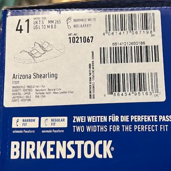 NWB! Birkenstock Men's Arizona Shearling Sandals, Iron/Natural, Grey, Tan,  8 US - Picture 9 of 9